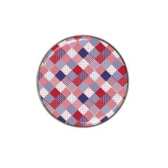 USA Americana Diagonal Red White & Blue Quilt Hat Clip Ball Marker (4 pack)
