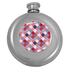 USA Americana Diagonal Red White & Blue Quilt Round Hip Flask (5 oz)