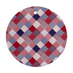 Usa Americana Diagonal Red White & Blue Quilt Round Ornament (two Sides) by PodArtist