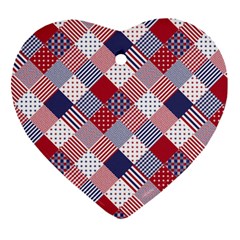 Usa Americana Diagonal Red White & Blue Quilt Heart Ornament (two Sides) by PodArtist