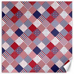 USA Americana Diagonal Red White & Blue Quilt Canvas 16  x 16  