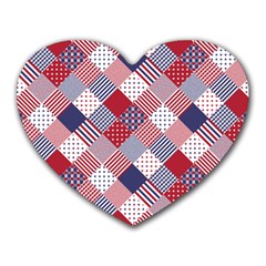 Usa Americana Diagonal Red White & Blue Quilt Heart Mousepads by PodArtist