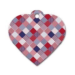 USA Americana Diagonal Red White & Blue Quilt Dog Tag Heart (One Side)