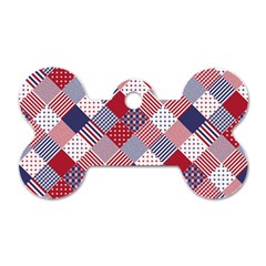 USA Americana Diagonal Red White & Blue Quilt Dog Tag Bone (One Side)