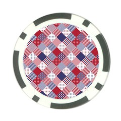 USA Americana Diagonal Red White & Blue Quilt Poker Chip Card Guard