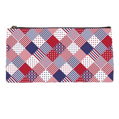 USA Americana Diagonal Red White & Blue Quilt Pencil Cases