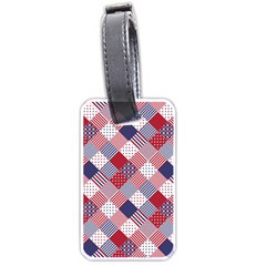 USA Americana Diagonal Red White & Blue Quilt Luggage Tags (One Side) 