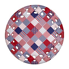 USA Americana Diagonal Red White & Blue Quilt Round Filigree Ornament (Two Sides)