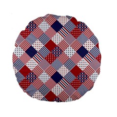 USA Americana Diagonal Red White & Blue Quilt Standard 15  Premium Round Cushions