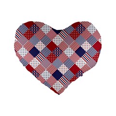 USA Americana Diagonal Red White & Blue Quilt Standard 16  Premium Heart Shape Cushions