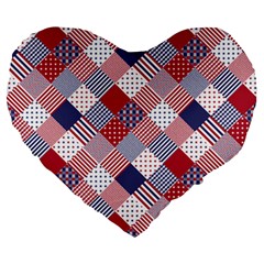USA Americana Diagonal Red White & Blue Quilt Large 19  Premium Heart Shape Cushions