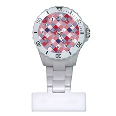 USA Americana Diagonal Red White & Blue Quilt Plastic Nurses Watch