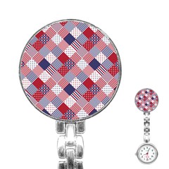 Usa Americana Diagonal Red White & Blue Quilt Stainless Steel Nurses Watch