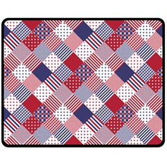 USA Americana Diagonal Red White & Blue Quilt Double Sided Fleece Blanket (Medium) 