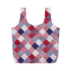 USA Americana Diagonal Red White & Blue Quilt Full Print Recycle Bags (M) 