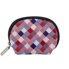 USA Americana Diagonal Red White & Blue Quilt Accessory Pouches (Small) 