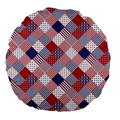 USA Americana Diagonal Red White & Blue Quilt Large 18  Premium Flano Round Cushions