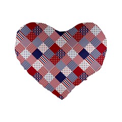 Usa Americana Diagonal Red White & Blue Quilt Standard 16  Premium Flano Heart Shape Cushions