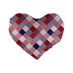 USA Americana Diagonal Red White & Blue Quilt Standard 16  Premium Flano Heart Shape Cushions Front