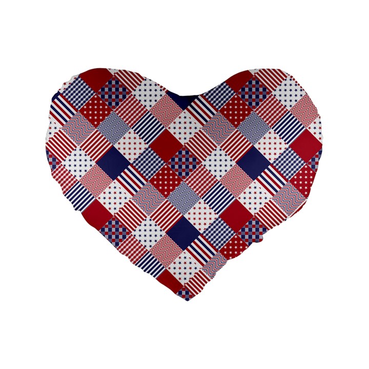 USA Americana Diagonal Red White & Blue Quilt Standard 16  Premium Flano Heart Shape Cushions