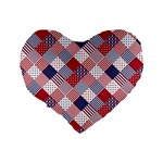 USA Americana Diagonal Red White & Blue Quilt Standard 16  Premium Flano Heart Shape Cushions Back