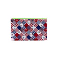 USA Americana Diagonal Red White & Blue Quilt Cosmetic Bag (XS)