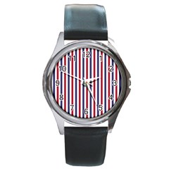 Usa Flag Red White And Flag Blue Wide Stripes Round Metal Watch by PodArtist