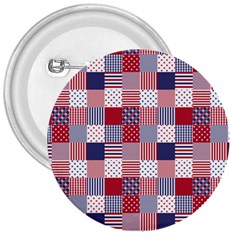 Usa Americana Patchwork Red White & Blue Quilt 3  Buttons by PodArtist