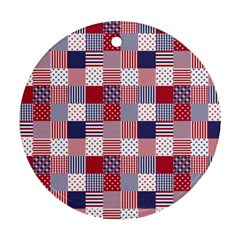 Usa Americana Patchwork Red White & Blue Quilt Ornament (round) by PodArtist