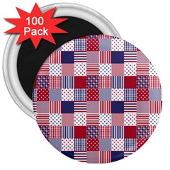 Usa Americana Patchwork Red White & Blue Quilt 3  Magnets (100 Pack) by PodArtist