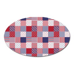 Usa Americana Patchwork Red White & Blue Quilt Oval Magnet by PodArtist
