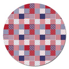 Usa Americana Patchwork Red White & Blue Quilt Magnet 5  (round) by PodArtist