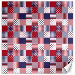 Usa Americana Patchwork Red White & Blue Quilt Canvas 12  X 12   by PodArtist