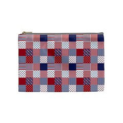 Usa Americana Patchwork Red White & Blue Quilt Cosmetic Bag (medium)  by PodArtist