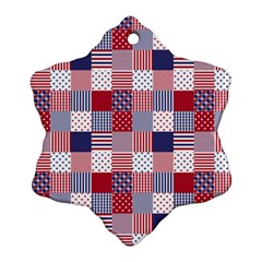 Usa Americana Patchwork Red White & Blue Quilt Snowflake Ornament (two Sides) by PodArtist