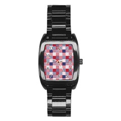 Usa Americana Patchwork Red White & Blue Quilt Stainless Steel Barrel Watch by PodArtist