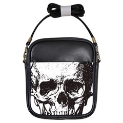 Skull Vintage Old Horror Macabre Girls Sling Bags by Sapixe