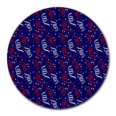 Red White And Blue Usa/uk/france Colored Party Streamers On Blue Round Mousepads by PodArtist