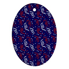 Red White And Blue Usa/uk/france Colored Party Streamers On Blue Ornament (oval) by PodArtist