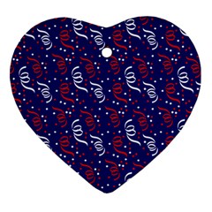 Red White And Blue Usa/uk/france Colored Party Streamers On Blue Ornament (heart) by PodArtist