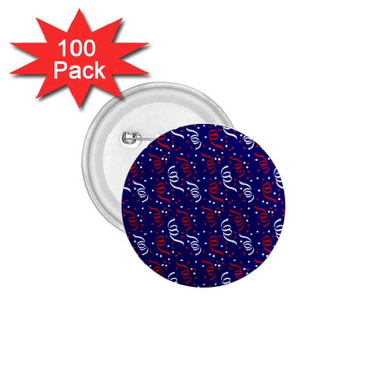 Red White and Blue USA/UK/France Colored Party Streamers on Blue 1.75  Buttons (100 pack) 