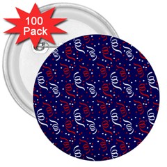 Red White And Blue Usa/uk/france Colored Party Streamers On Blue 3  Buttons (100 Pack)  by PodArtist