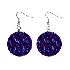 Red White And Blue Usa/uk/france Colored Party Streamers On Blue Mini Button Earrings by PodArtist