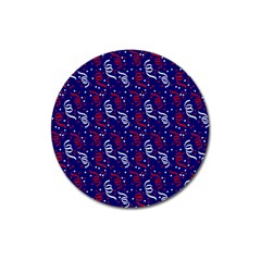 Red White And Blue Usa/uk/france Colored Party Streamers On Blue Magnet 3  (round) by PodArtist