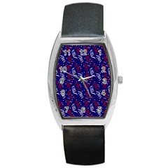 Red White And Blue Usa/uk/france Colored Party Streamers On Blue Barrel Style Metal Watch by PodArtist