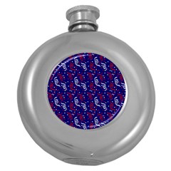 Red White And Blue Usa/uk/france Colored Party Streamers On Blue Round Hip Flask (5 Oz) by PodArtist