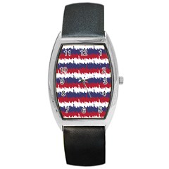 244776512ny Usa Skyline In Red White & Blue Stripes Nyc New York Manhattan Skyline Silhouette Barrel Style Metal Watch by PodArtist