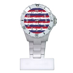 244776512ny Usa Skyline In Red White & Blue Stripes Nyc New York Manhattan Skyline Silhouette Plastic Nurses Watch by PodArtist