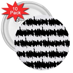 Black & White Stripes Nyc New York Manhattan Skyline Silhouette 3  Buttons (10 Pack)  by PodArtist