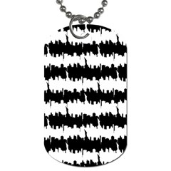 Black & White Stripes Nyc New York Manhattan Skyline Silhouette Dog Tag (one Side) by PodArtist